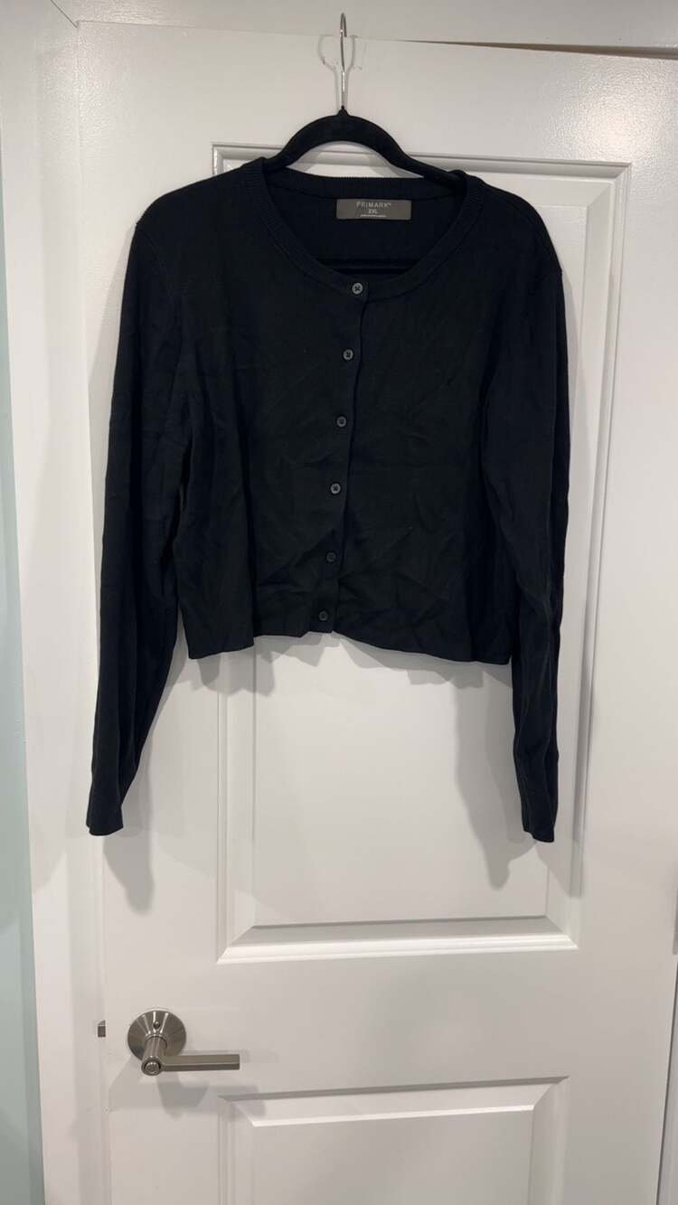Primark Black Long Sleeve Button-Up Cropped Cardigan 2XL